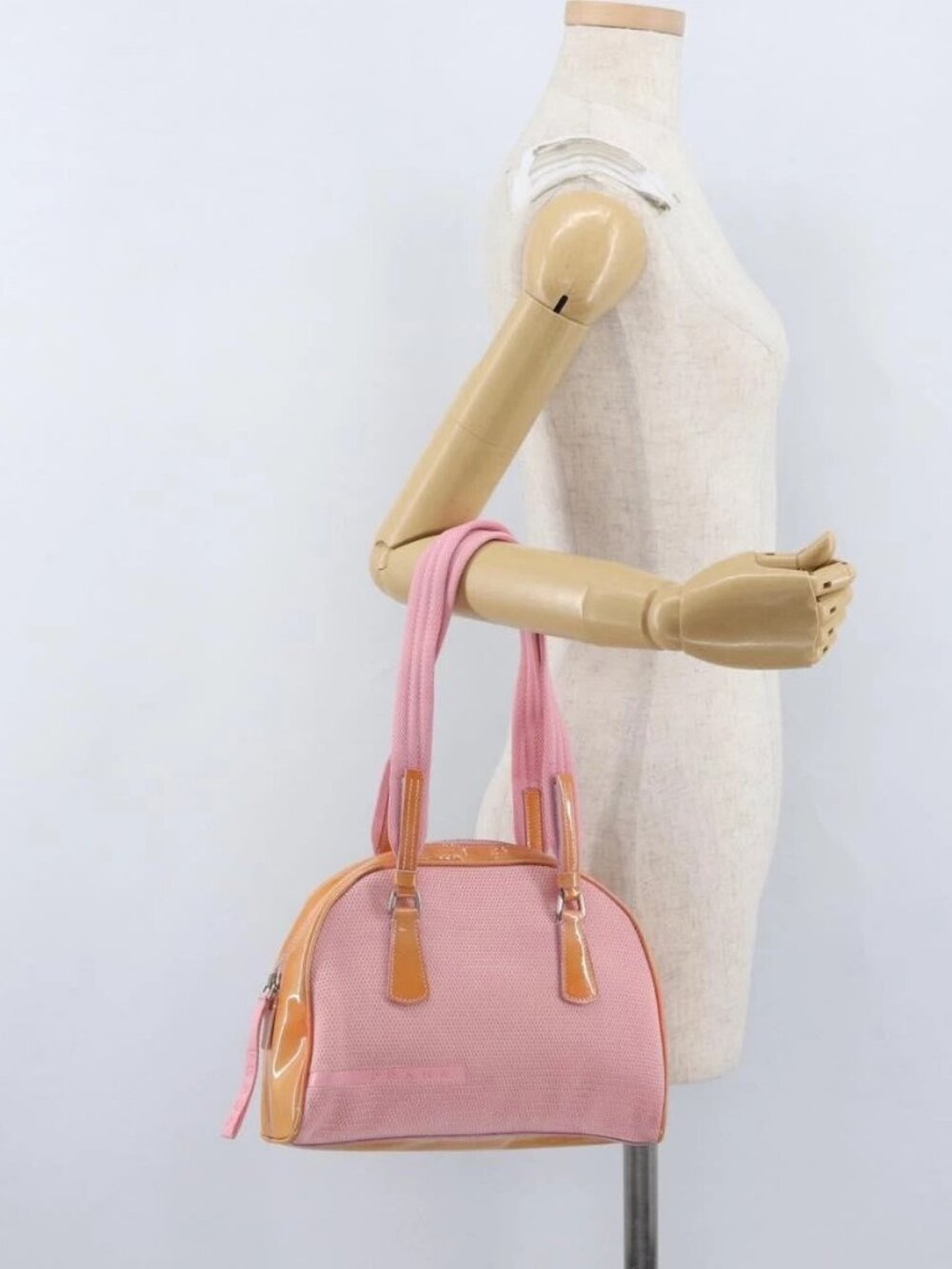 PRADA Hand Bag Canvas Pink Silver